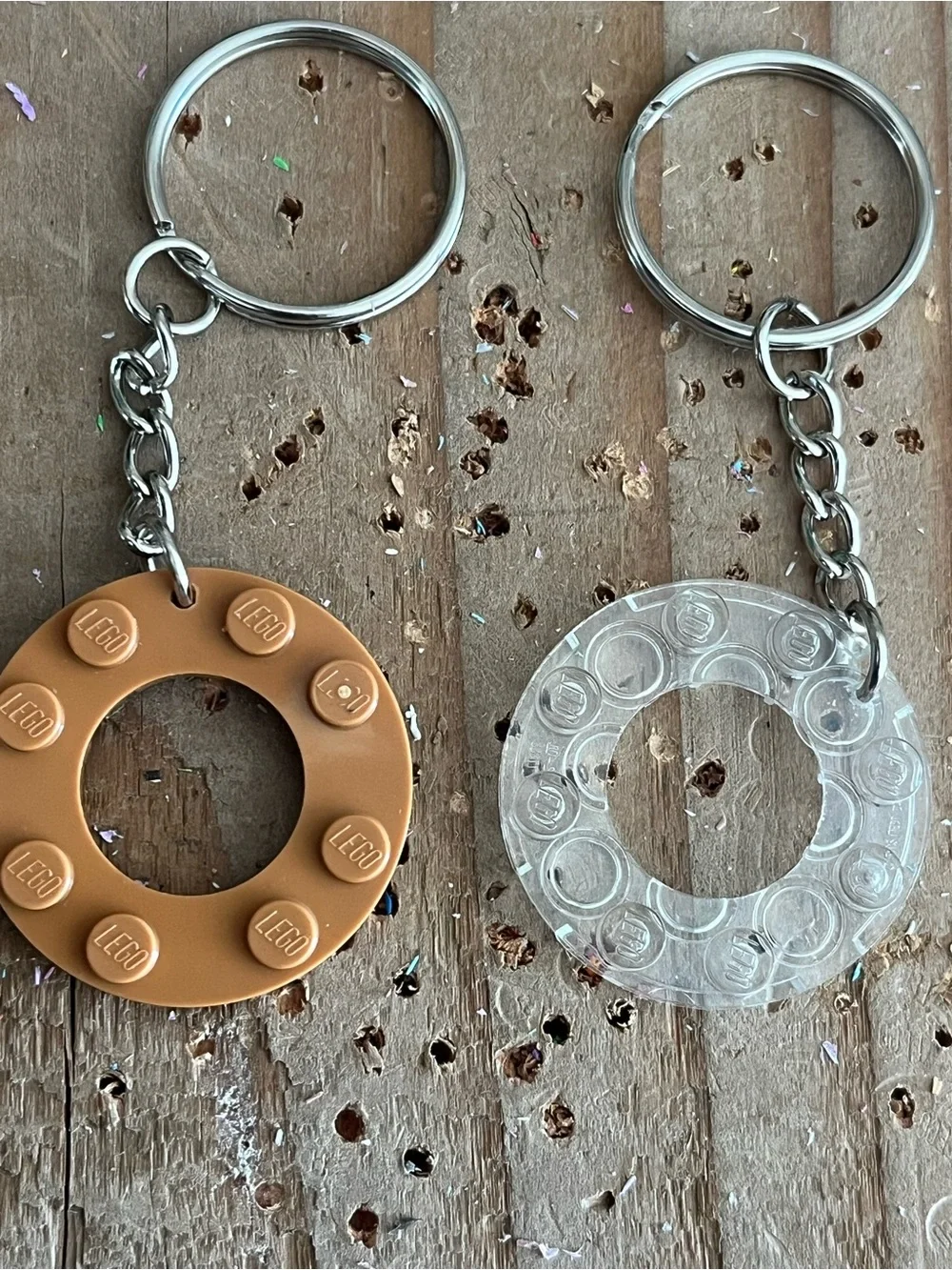 ONE Lego Brown or Clear Circle Ring Keychain